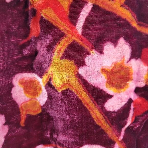 Vintage 70's Pants Bell Bottoms High Rise Wide Leg Flare Velvet Floral Wine S - Picture 4 of 11
